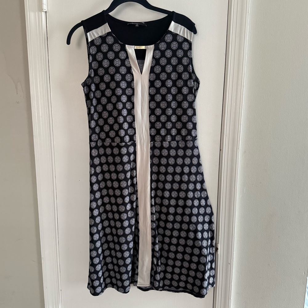 Jones New York Black and White Circle Print Midi Dress Size S
